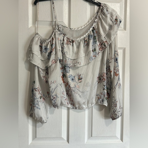 American Rag White Floral One-Shoulder Ruffle Blouse - Picture 2 of 4